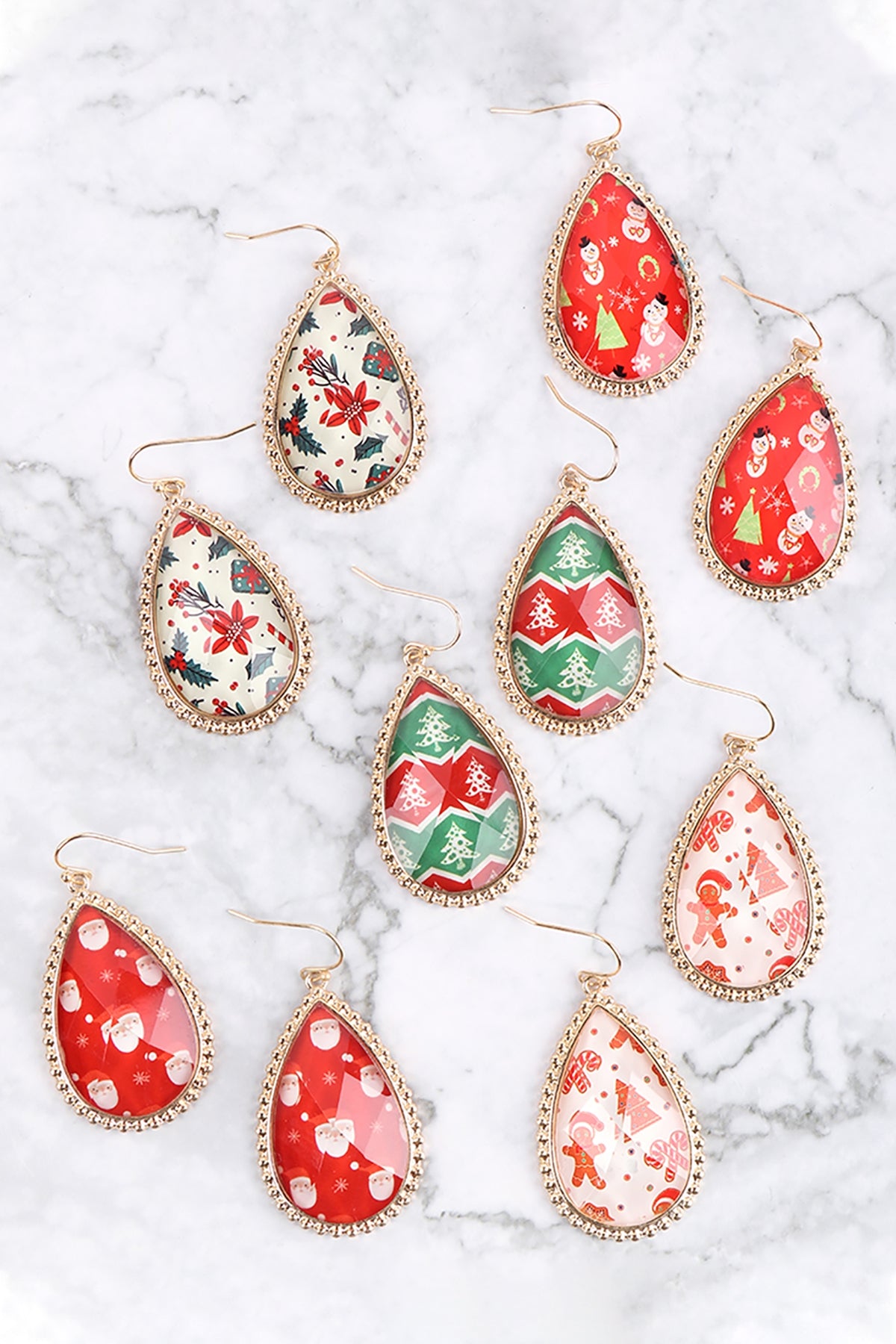 Christmas Tree Epoxy Teardrop Fish Hook Earrings Gold Multicolor