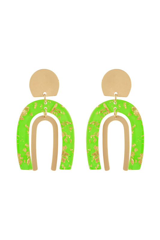 Acetate Metal Flake Arc Geometric Post Earring Green