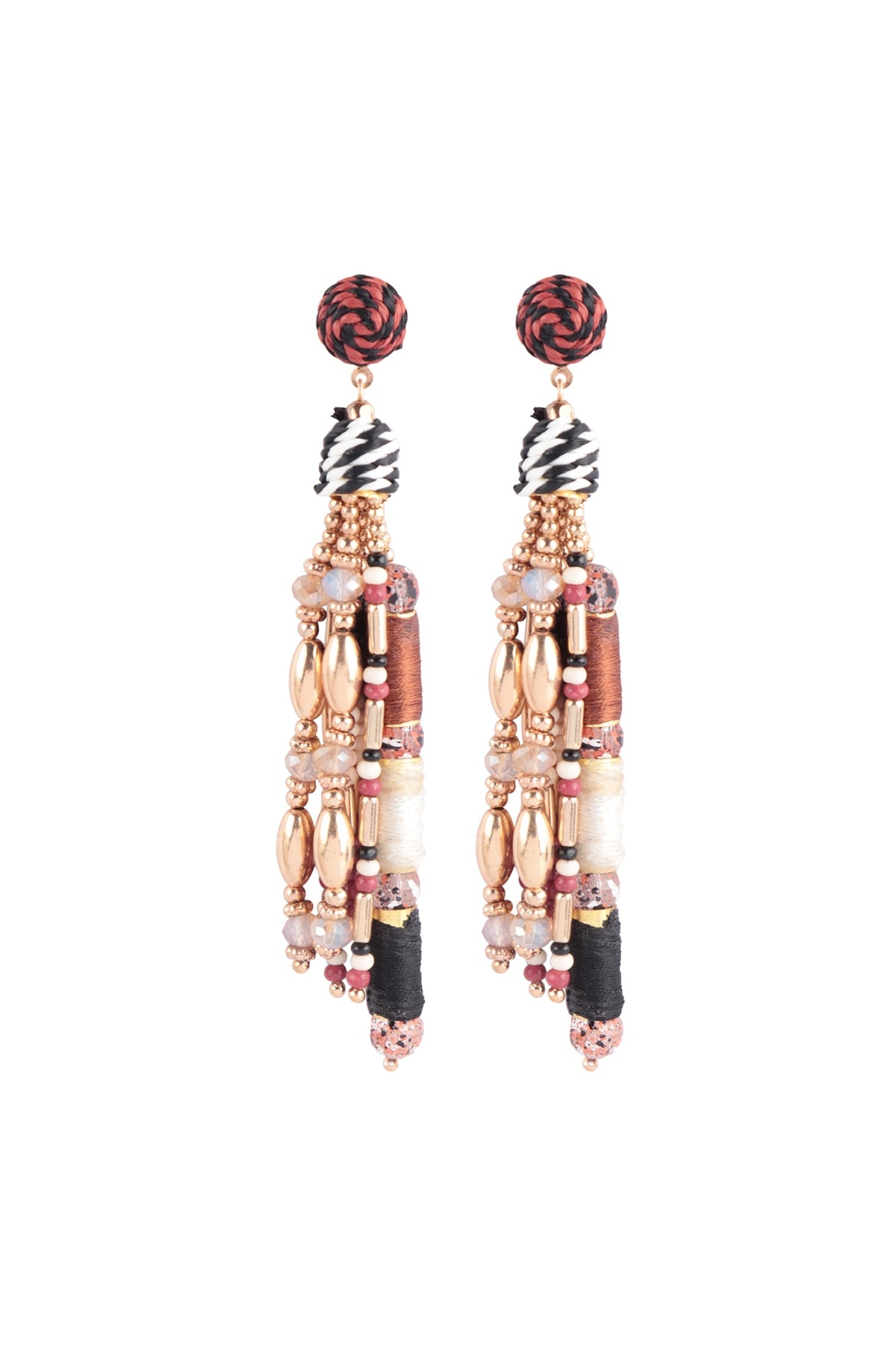 Rattan Multi Bead Post Drop Earrings