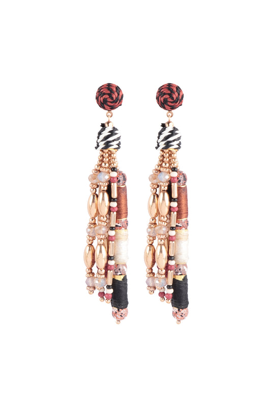 Rattan Multi Bead Post Drop Earrings