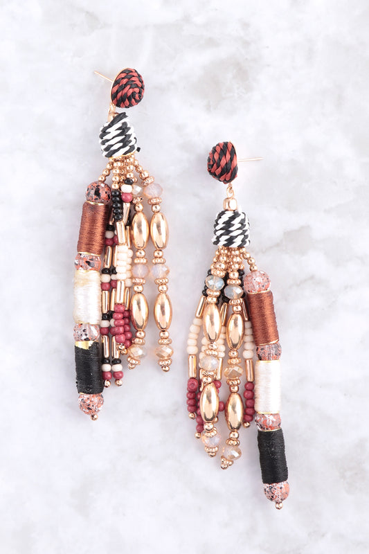 Rattan Multi Bead Post Drop Earrings
