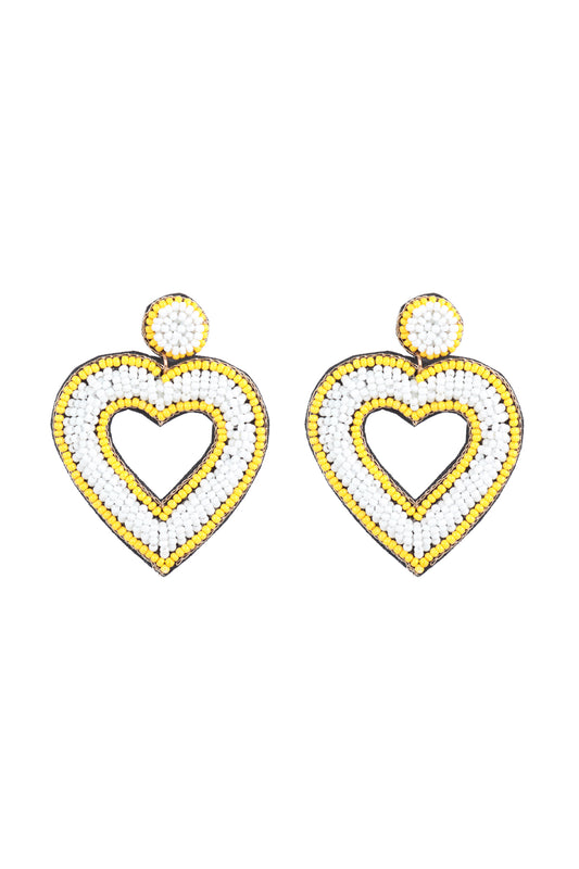 Open Heart Seed Beads Drop Earrings White