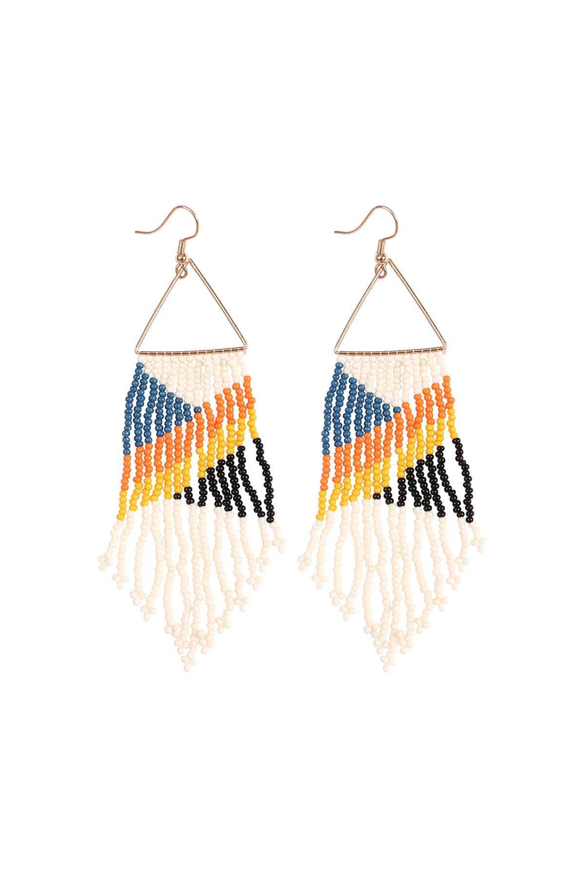 Boho Triangle Seed Bead Fringe Drop Earrings Multicolor