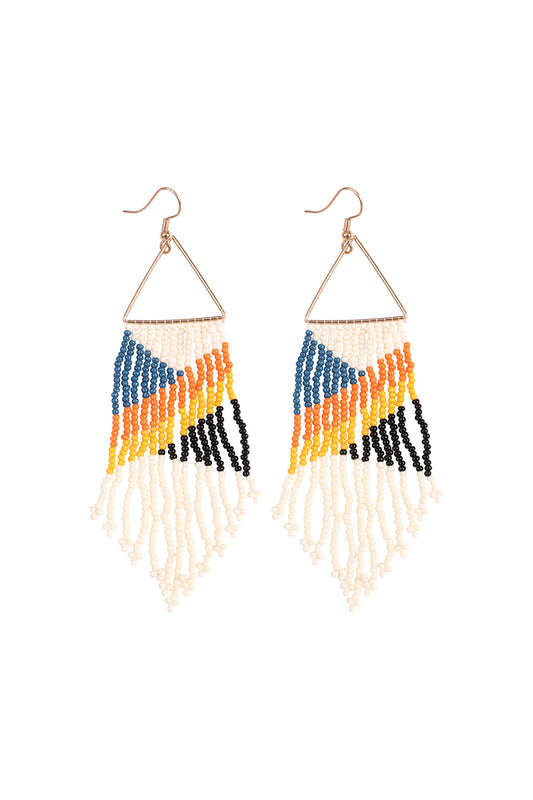 Boho Triangle Seed Bead Fringe Drop Earrings Multicolor