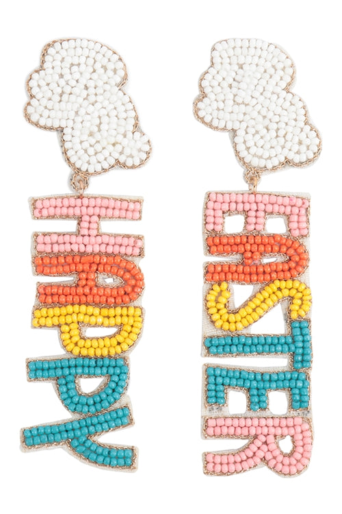 Happy Easter Rabbit Seed Bead Post Drop Earrings