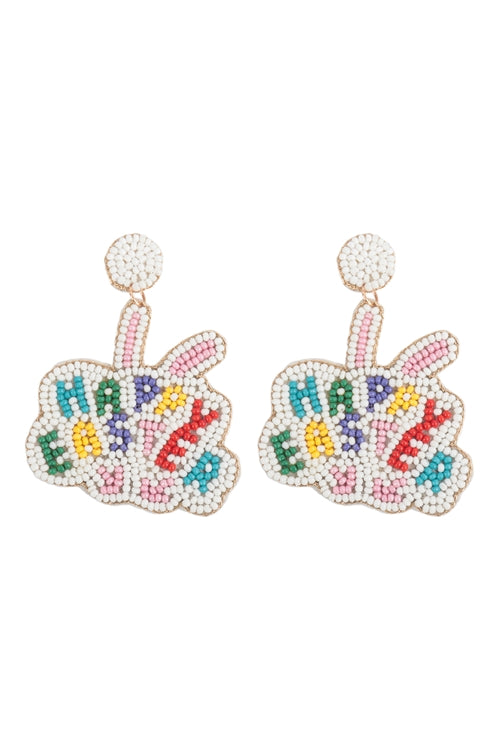 Happy Easter Rabbit Seed Bead Drop Earrings