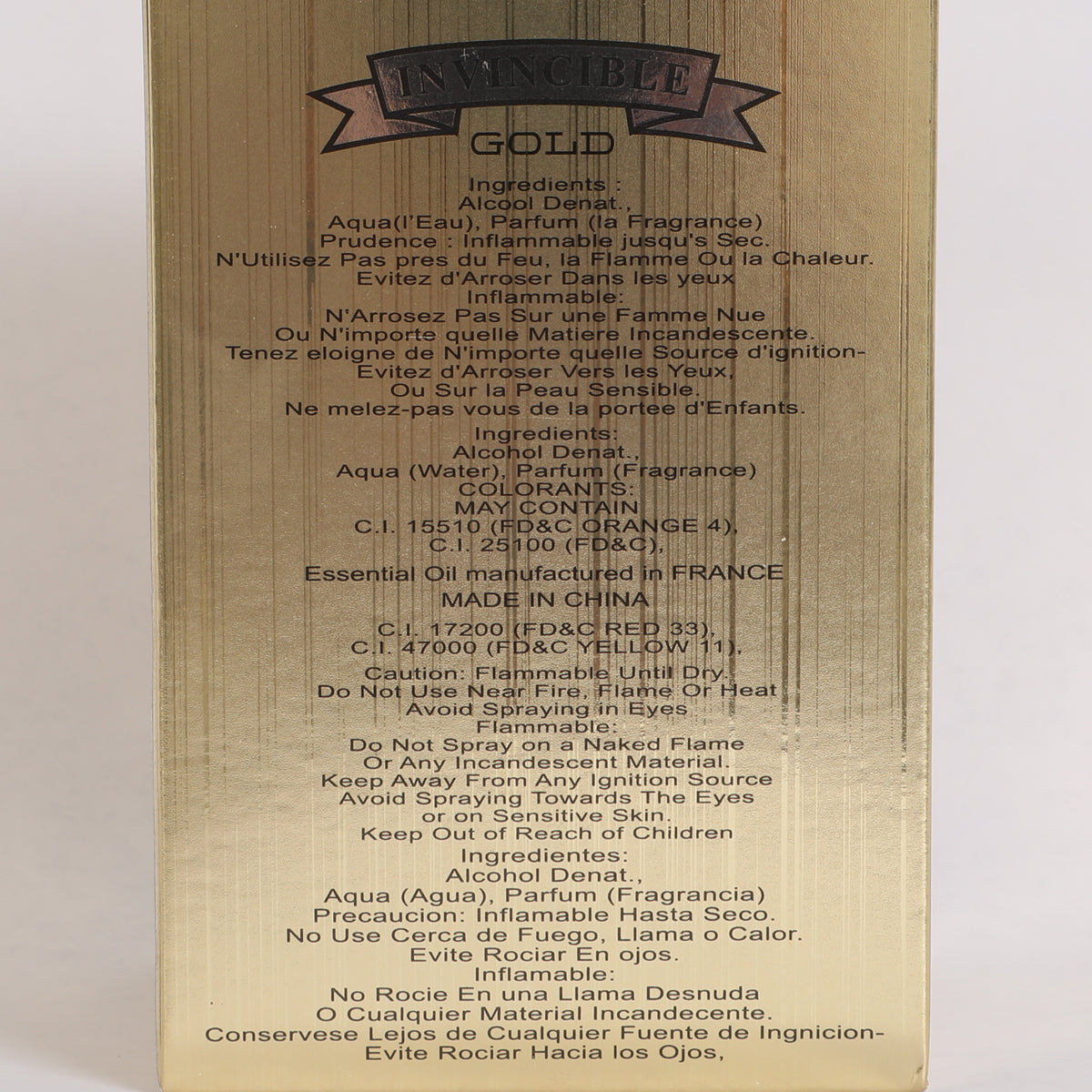 Invincible Gold Spray Cologne Eau De Parfum For Men - 100ML/3.4 FL.OZ.