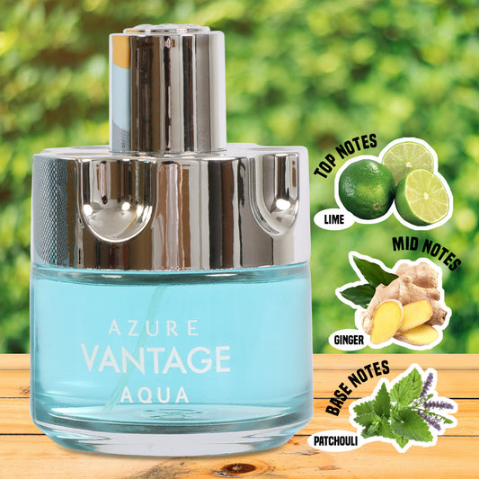 Azure Vantage Aqua Spray Cologne Eau De Parfum For Men - 100ML/3.4 FL.OZ.