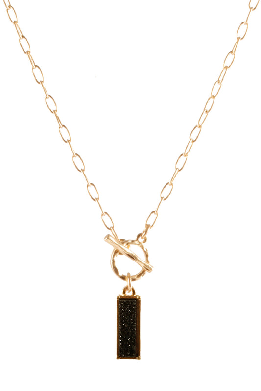 Druzy Link Bar Pendant Necklace