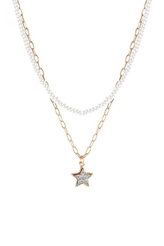 Druzy Glass Bead Star Link Pendant Necklace