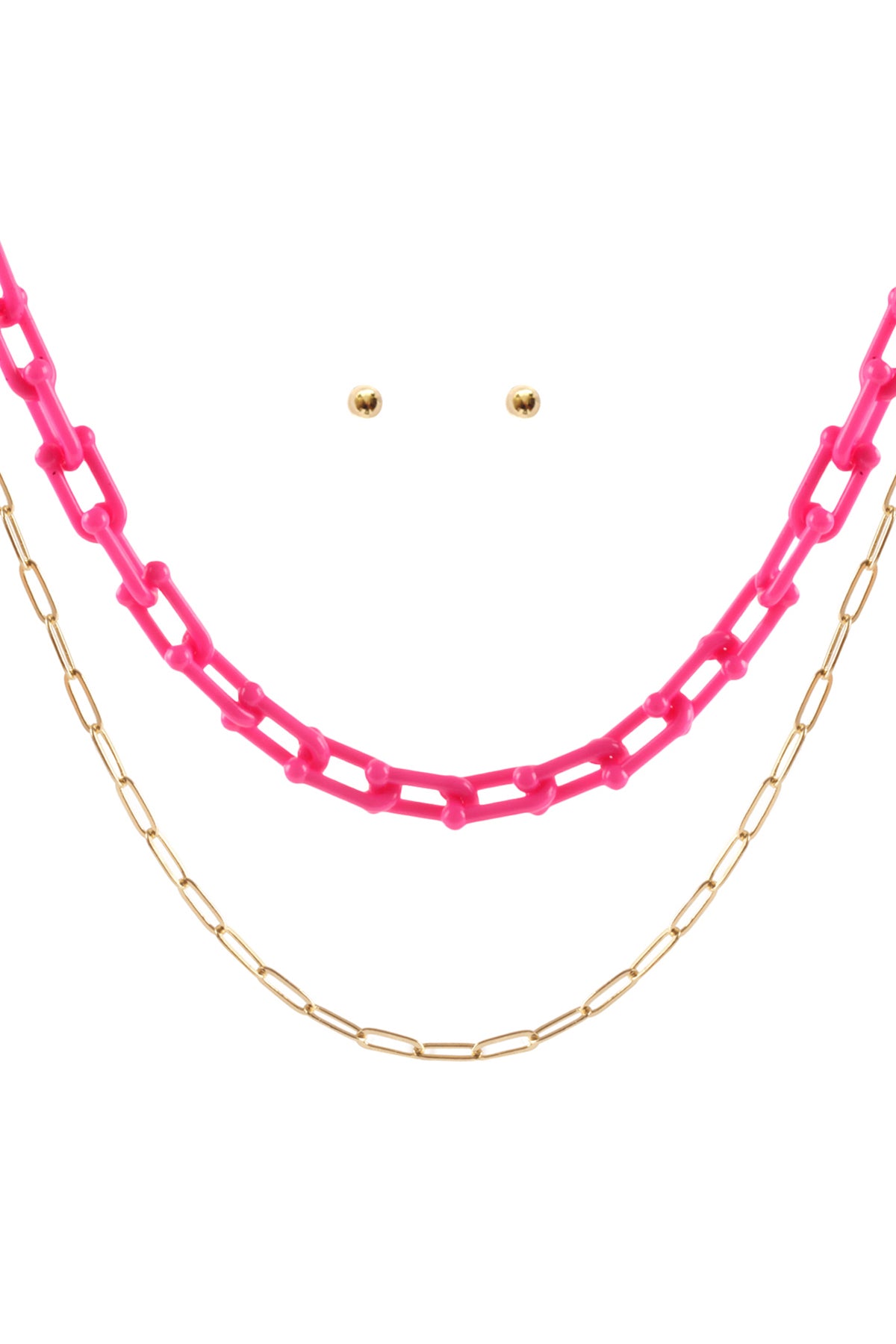 Acetate Metal Link Layered Necklace and Earrings Set