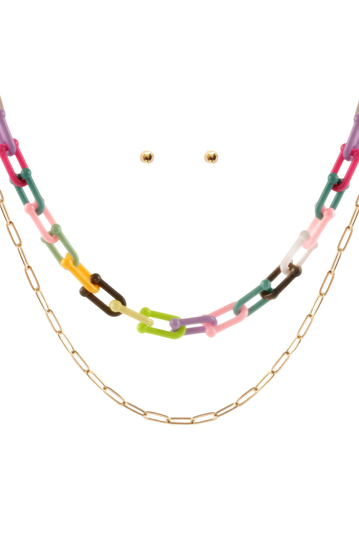 Acetate Metal Link Layered Necklace and Earrings Set