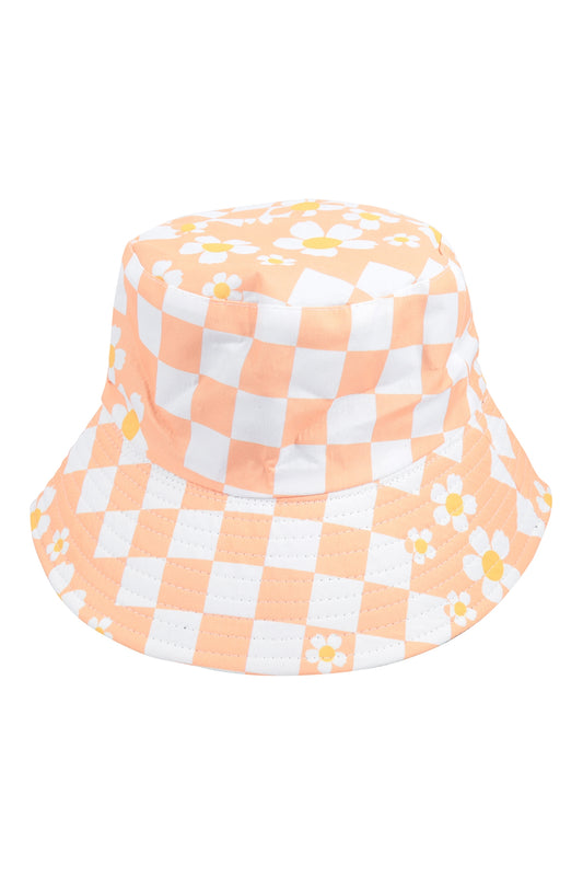 Check Flower Print Fashion Bucket Hat