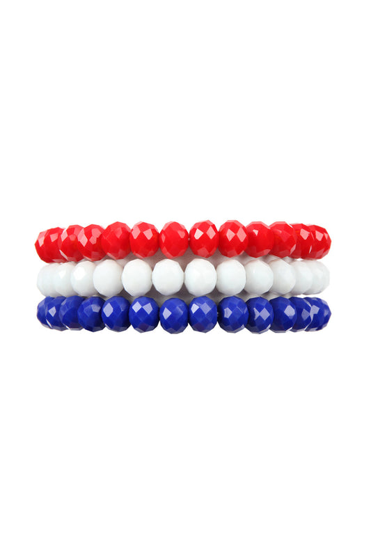 Red White Blue Three Glass Beads Stretch Bracelet