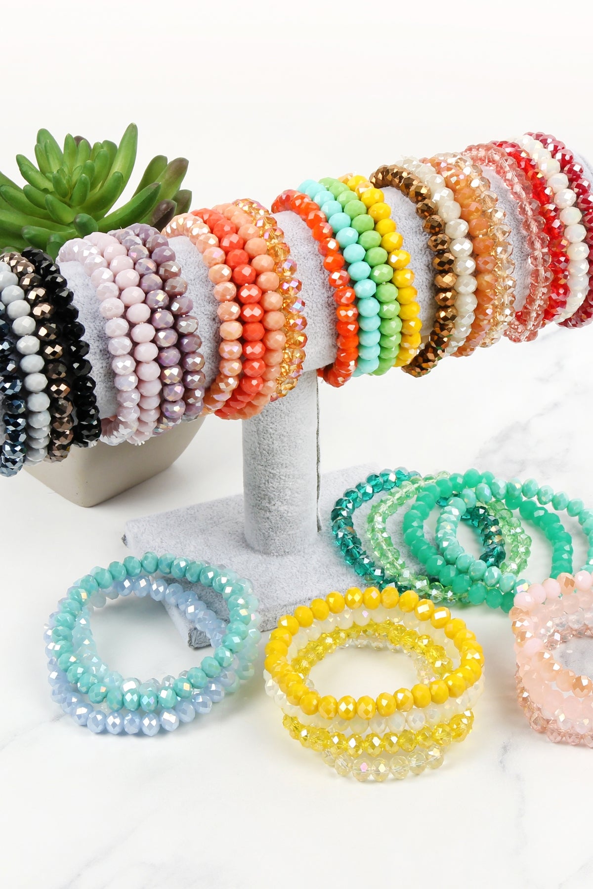 Four Line Crystal Beads Stretch Bracelet