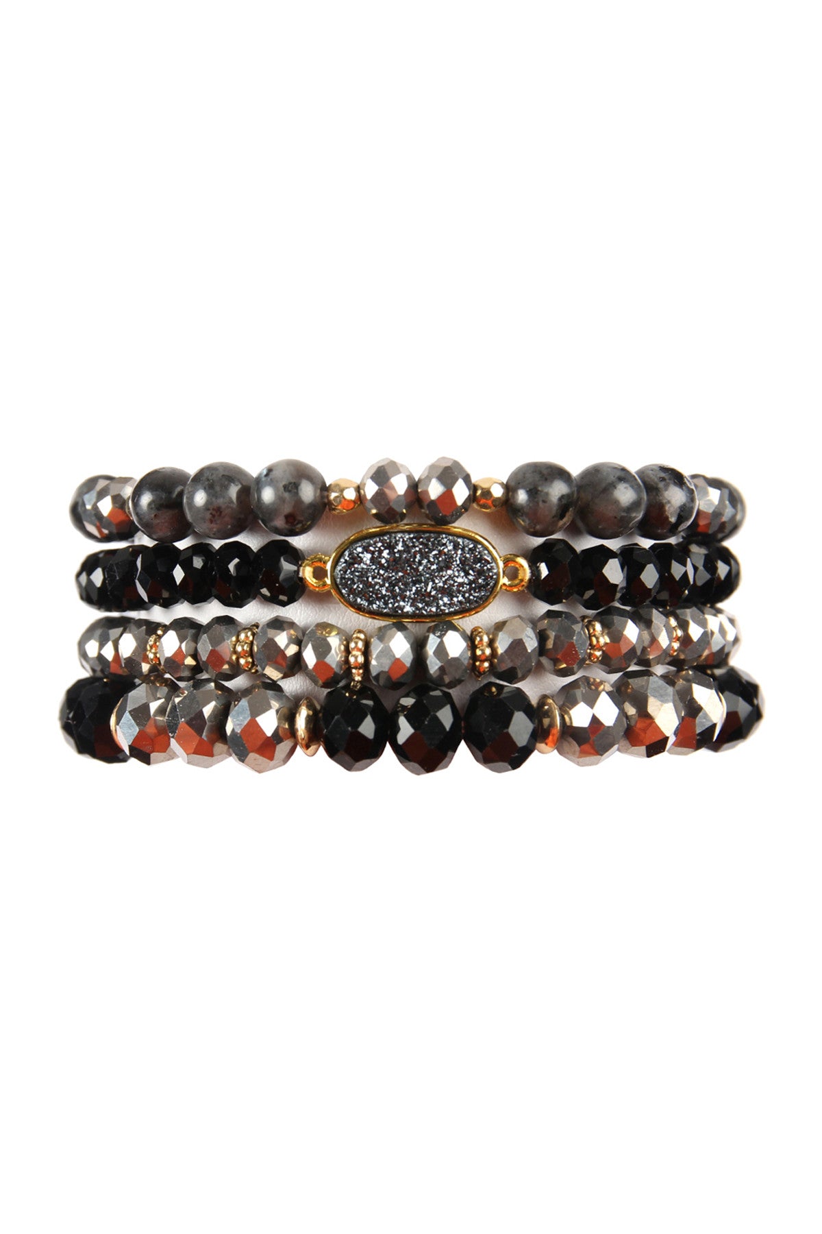 Druzy Oval Mixed Beads Bracelet Set