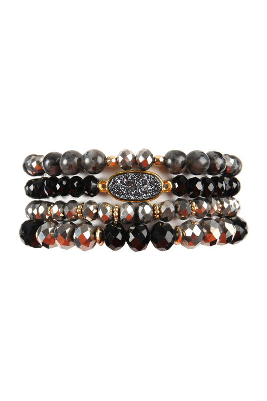 Druzy Oval Mixed Beads Bracelet Set