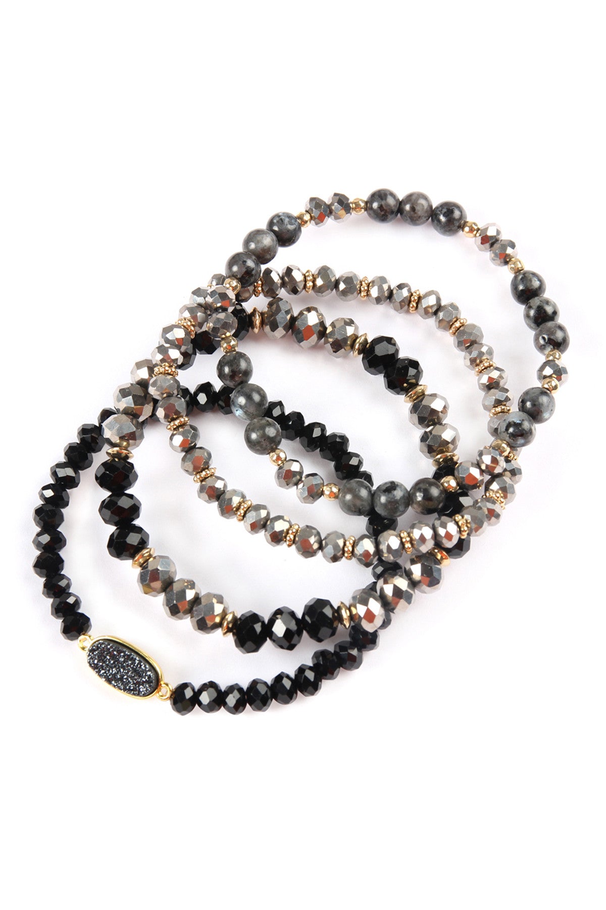 Druzy Oval Mixed Beads Bracelet Set