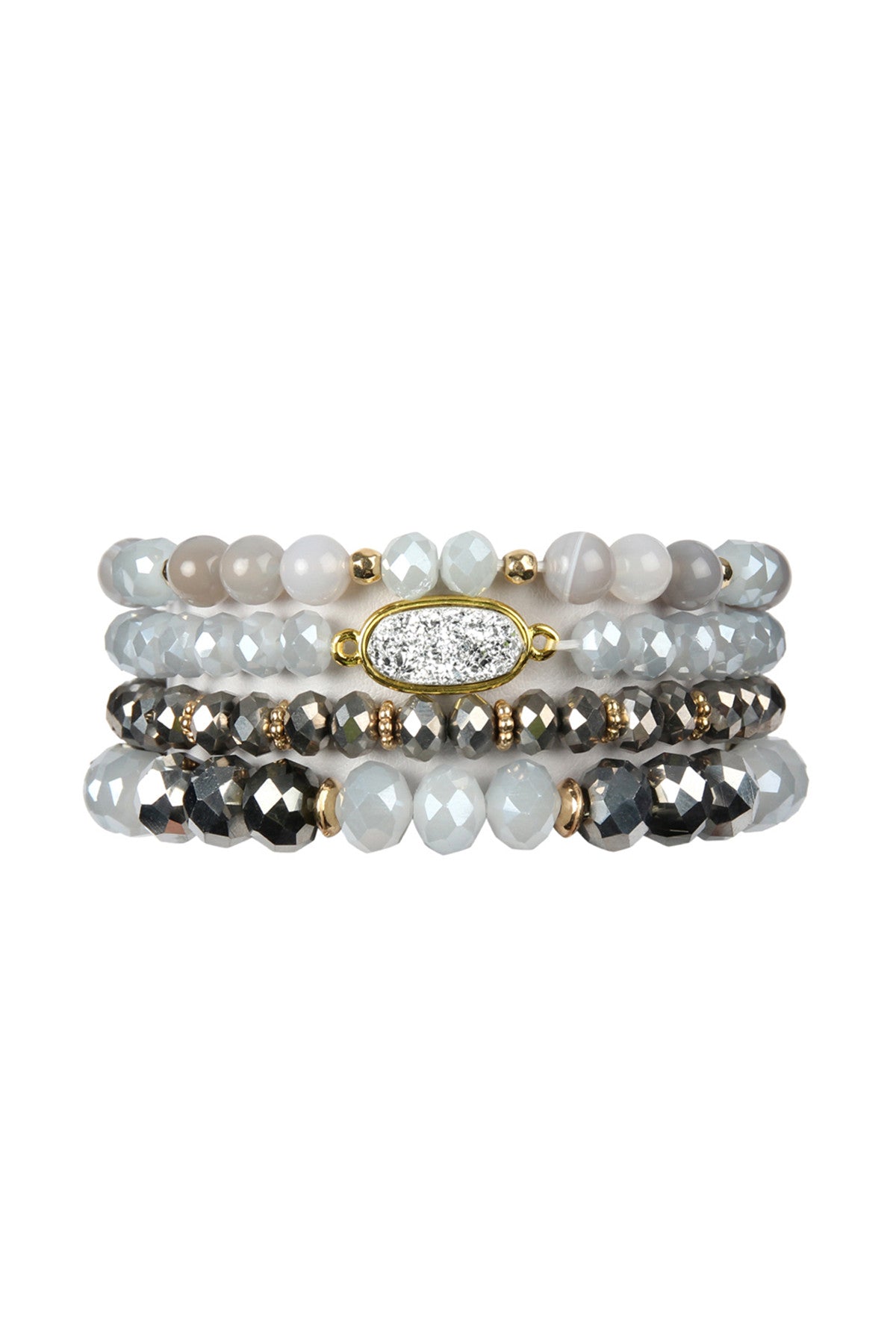 Druzy Oval Mixed Beads Bracelet Set