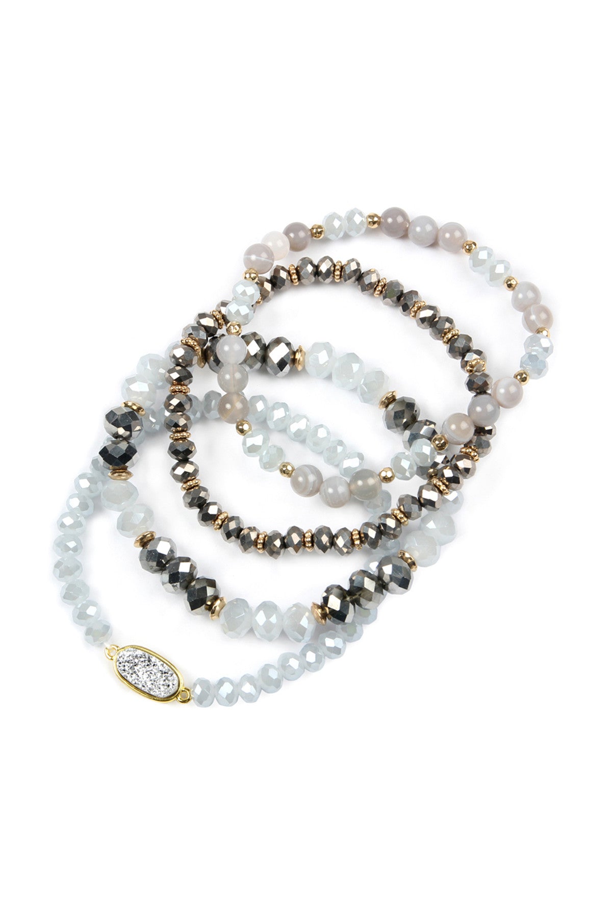 Druzy Oval Mixed Beads Bracelet Set