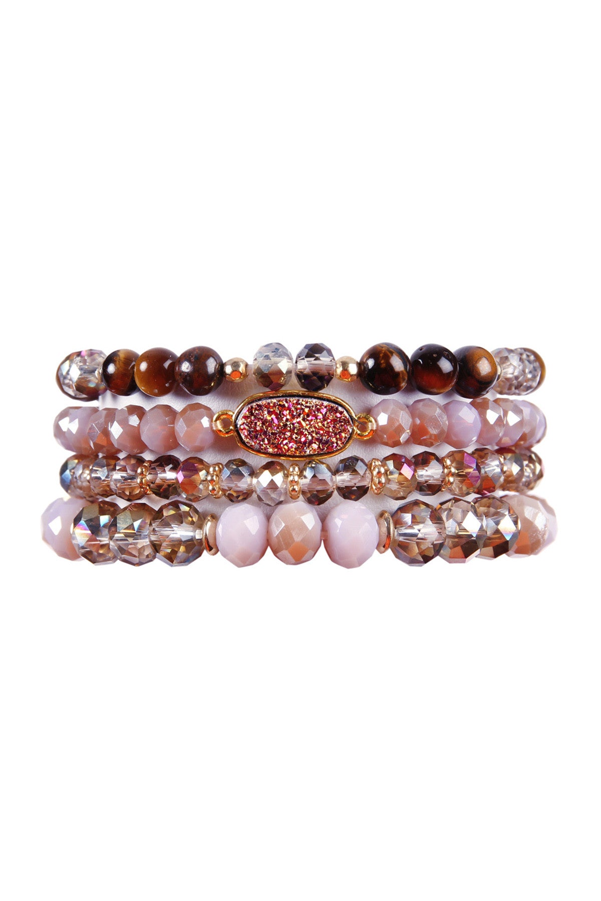 Druzy Oval Mixed Beads Bracelet Set
