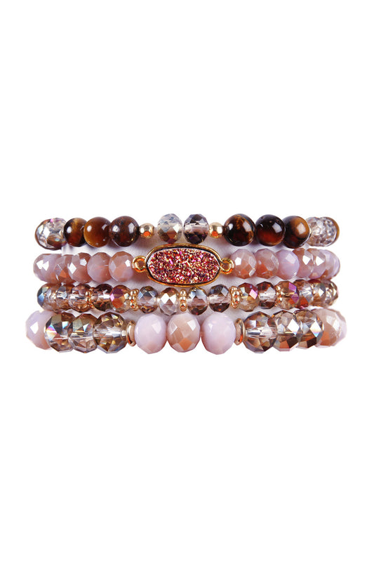 Druzy Oval Mixed Beads Bracelet Set