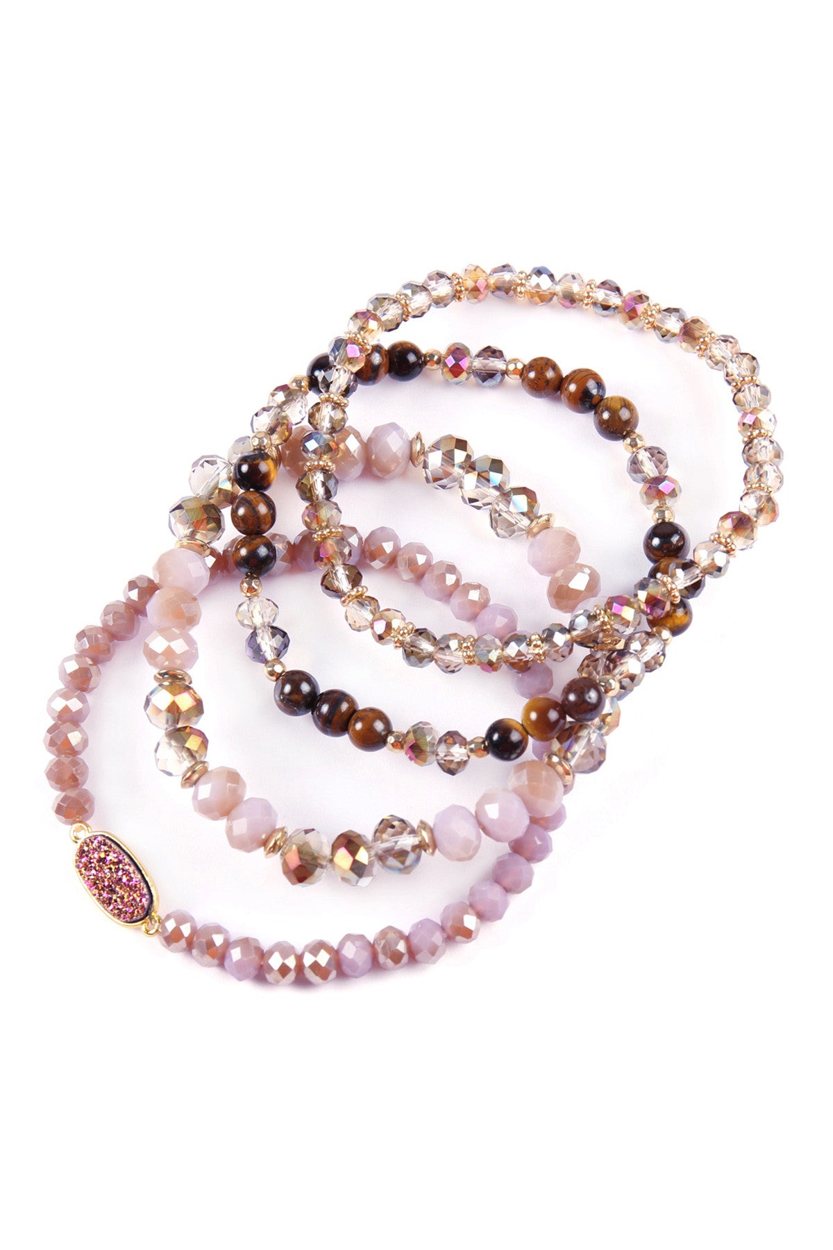 Druzy Oval Mixed Beads Bracelet Set