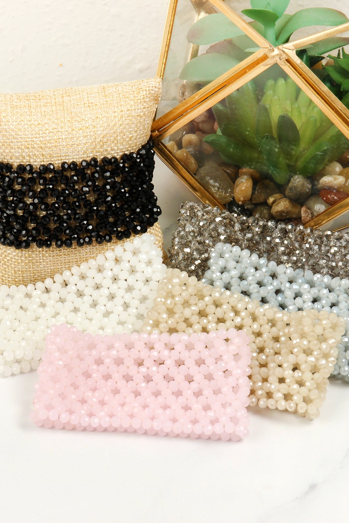 Glass Beads Mesh Wide Stretch Bracelet