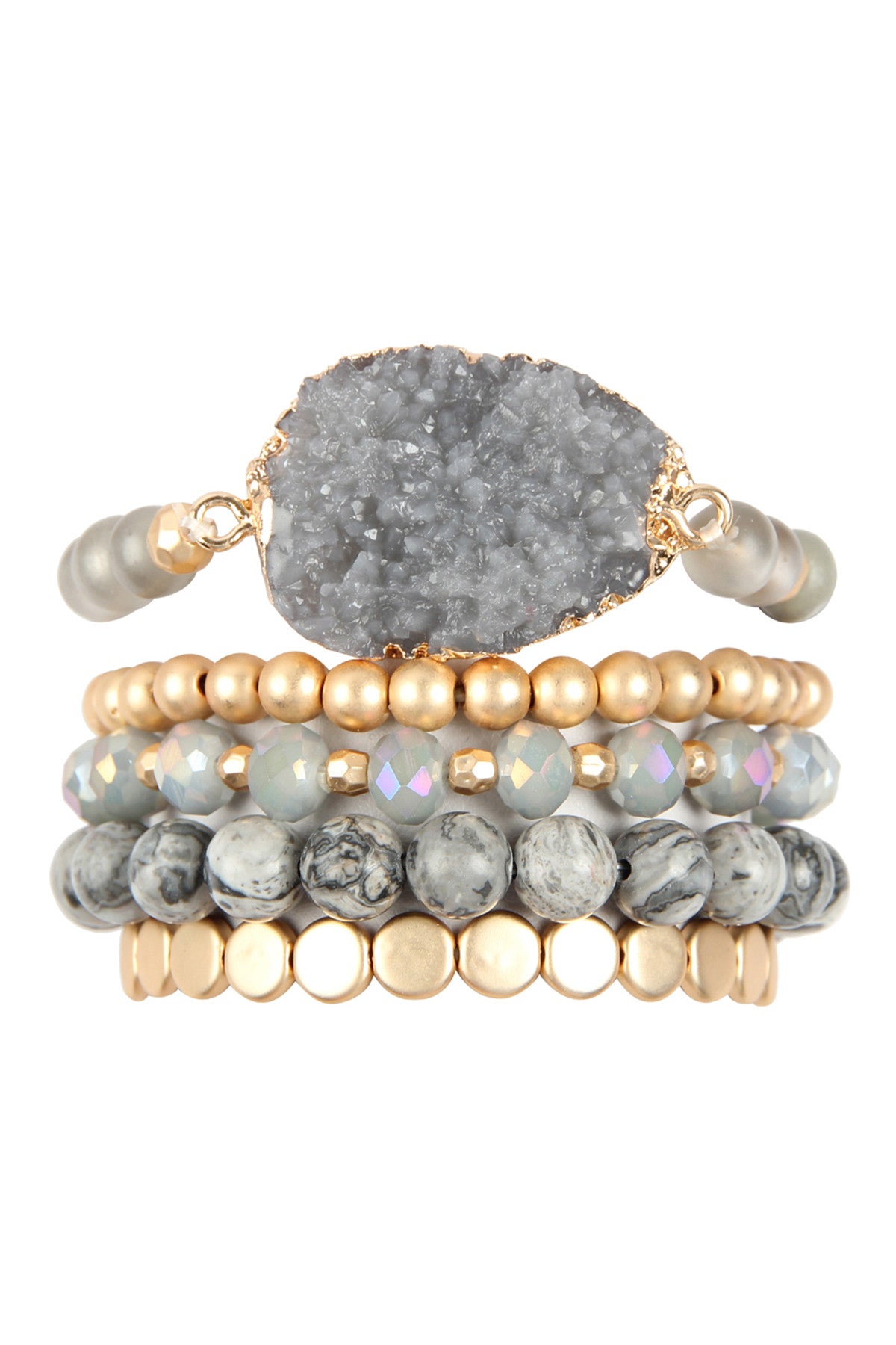 Druzy Charm Mixed Bracelet Set