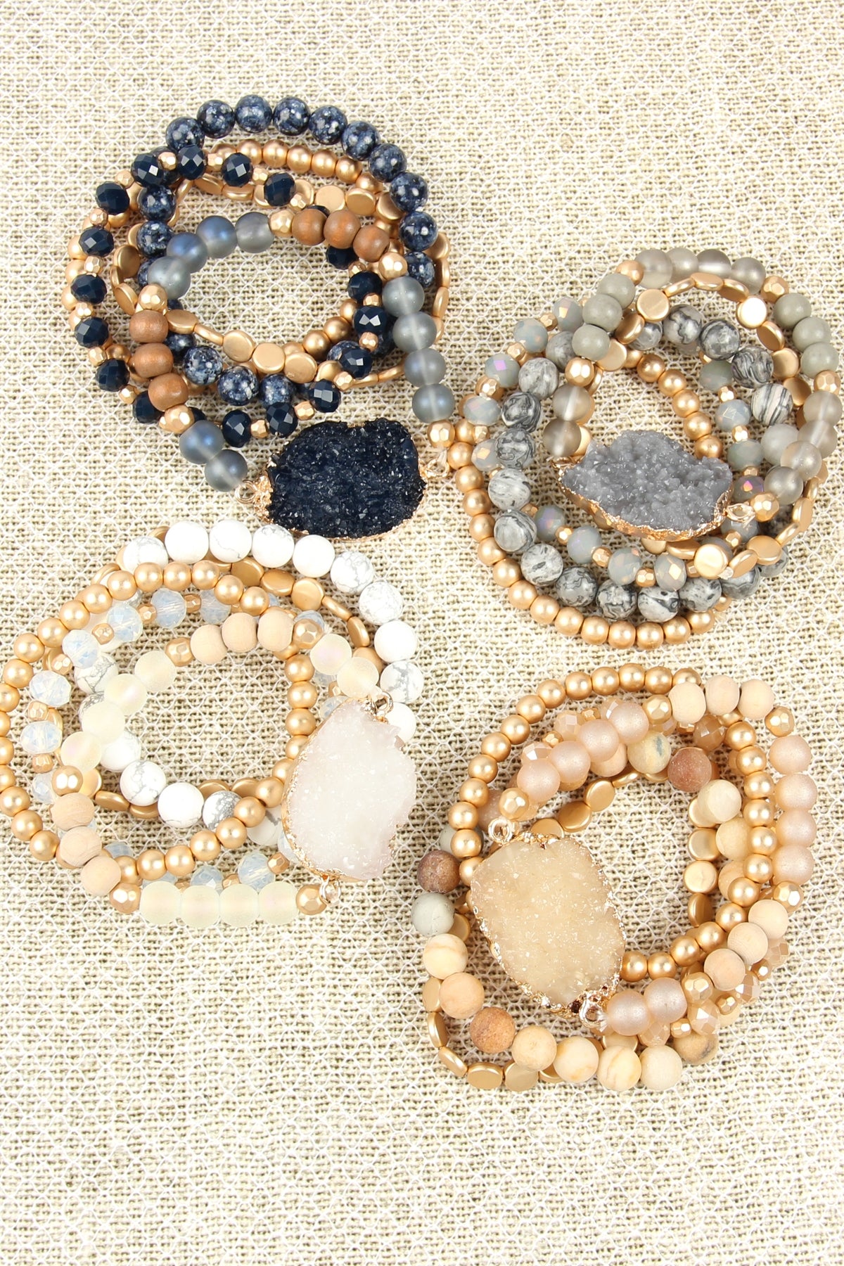 Druzy Charm Mixed Bracelet Set