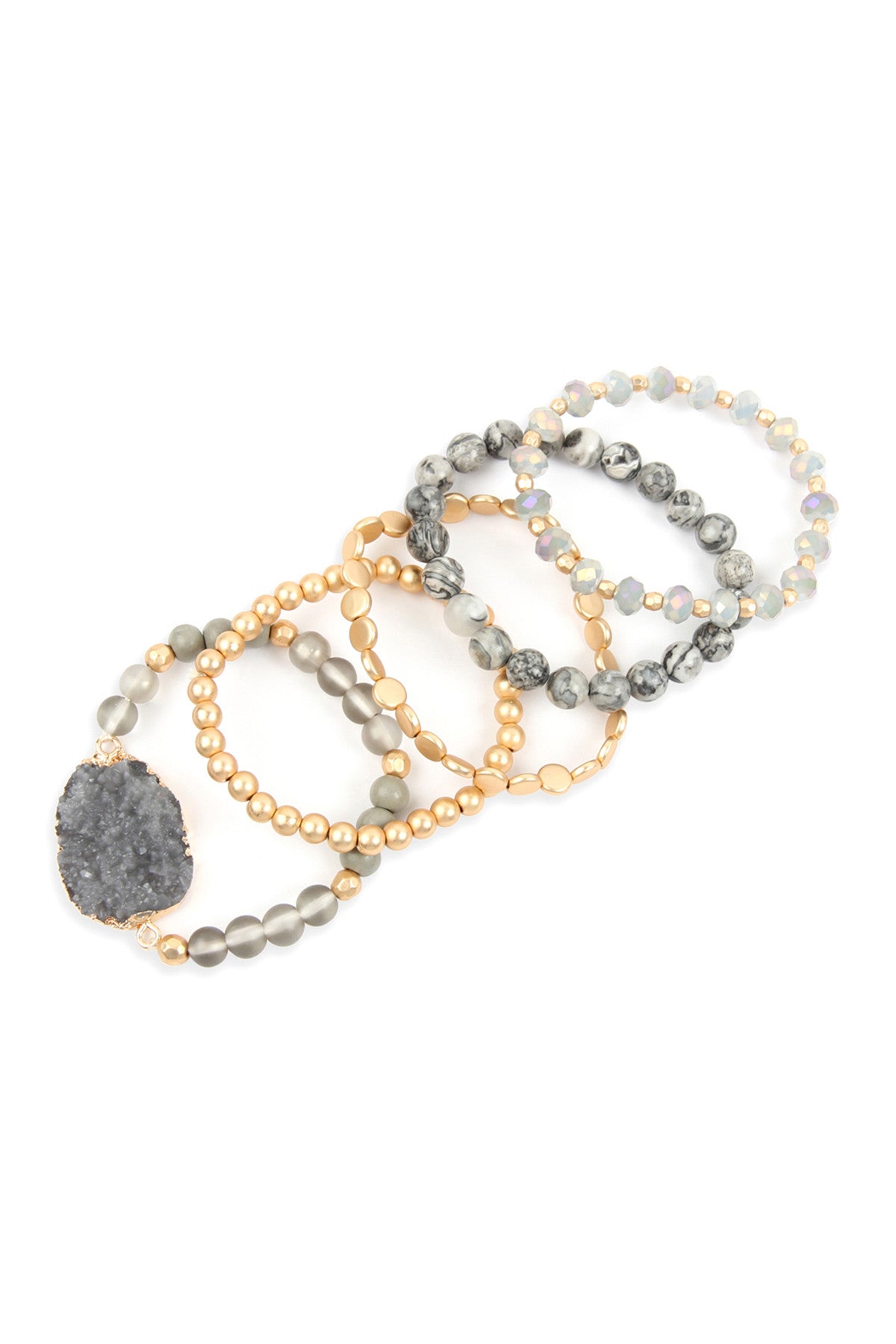 Druzy Charm Mixed Bracelet Set