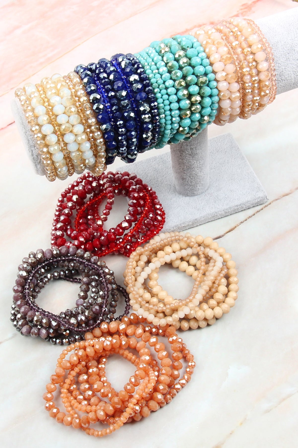 Seven Lines Glass Beads Stretch Bracelet