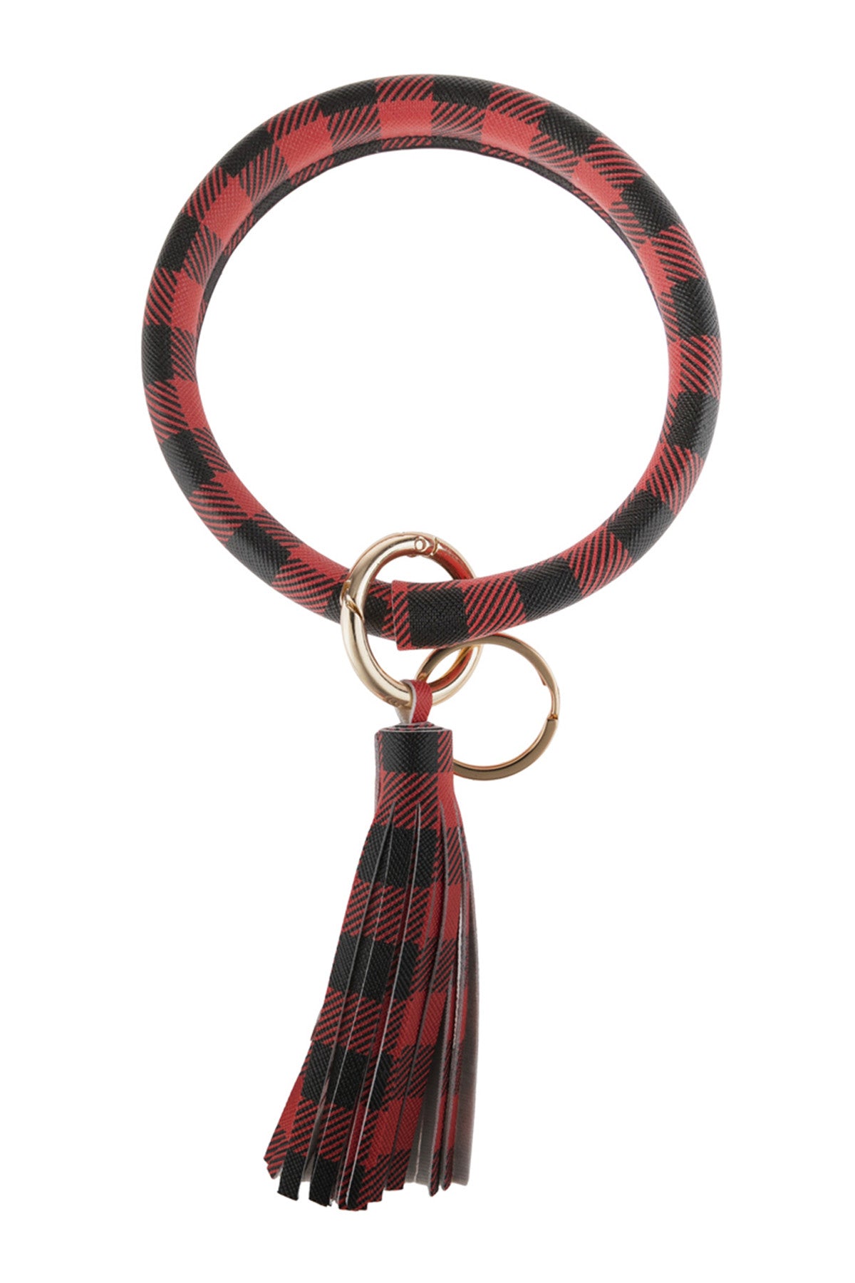 Plaid Key Ring with Tassel Bracelet