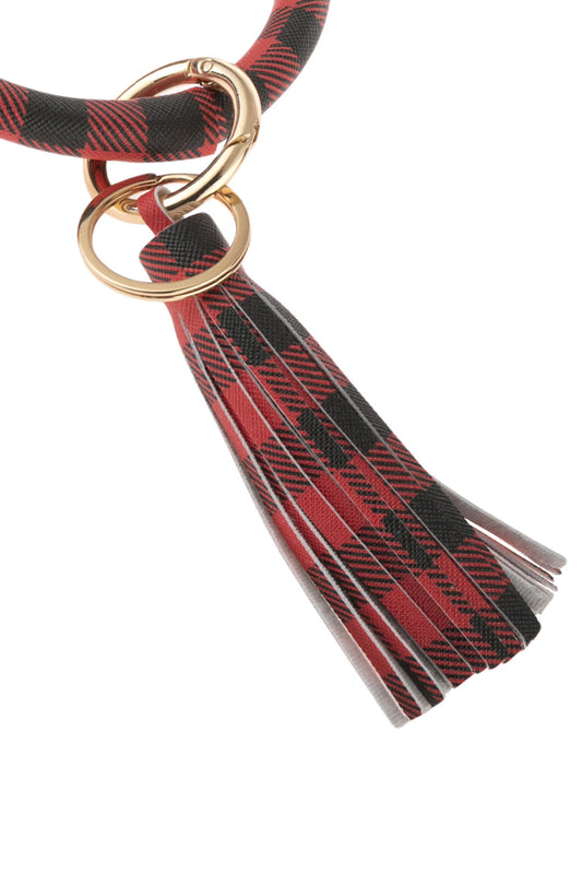 Plaid Key Ring with Tassel Bracelet