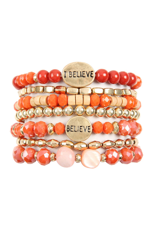 I Believe Charm Mix Beads Bracelet