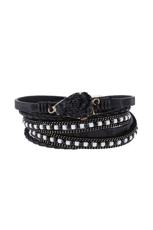 Druzy Stone Leather Wrap Magnetic Bracelet