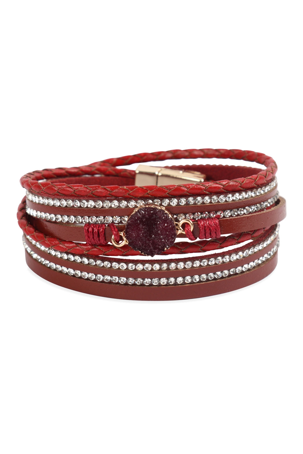 Druzy Rhinestone Leather Wrap Magnetic Bracelet