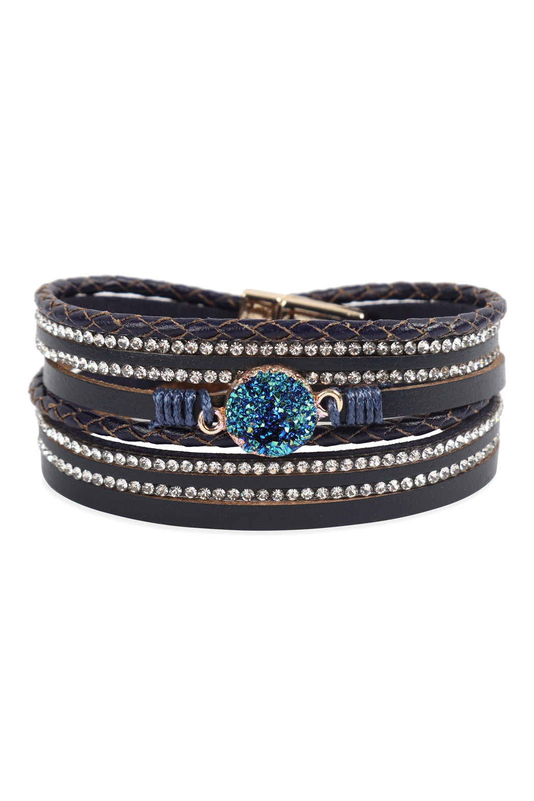 Druzy Rhinestone Leather Wrap Magnetic Bracelet