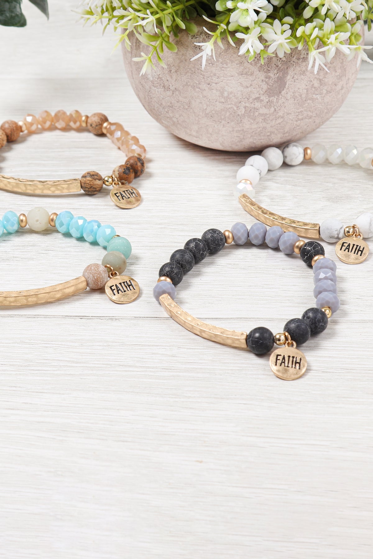 Mixed Beads Faith Charm Bracelet