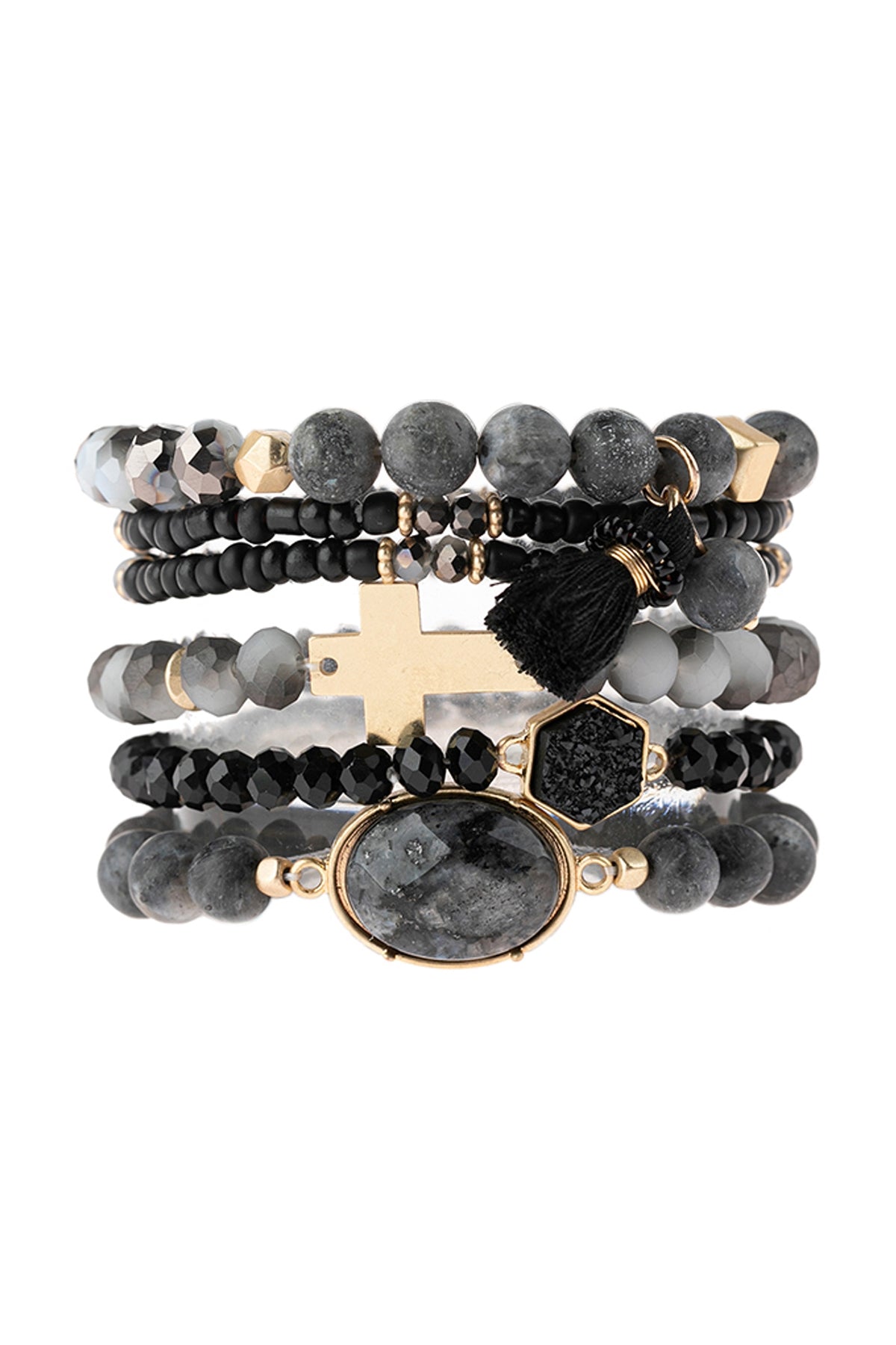 Multi Charm Beaded Stretch Bracelet