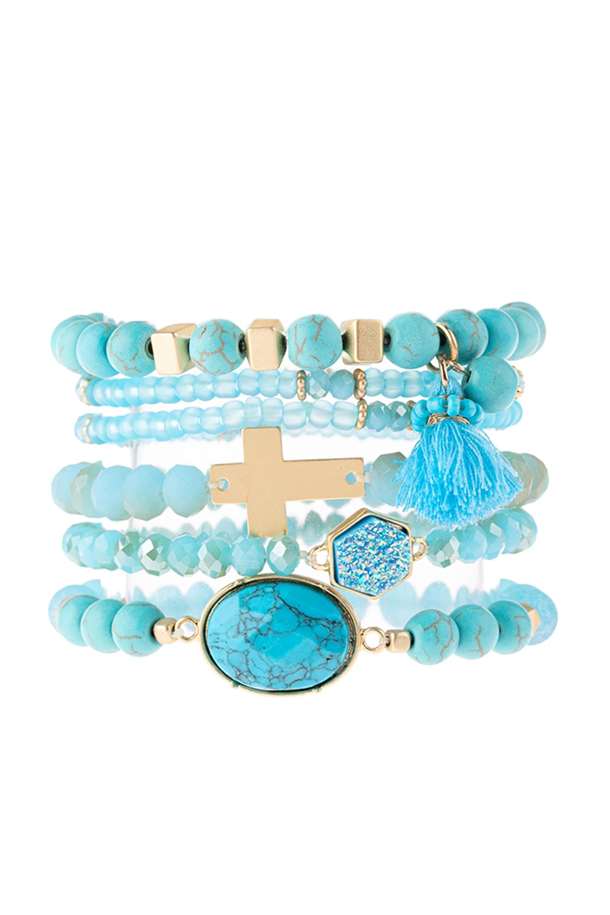Multi Charm Beaded Stretch Bracelet