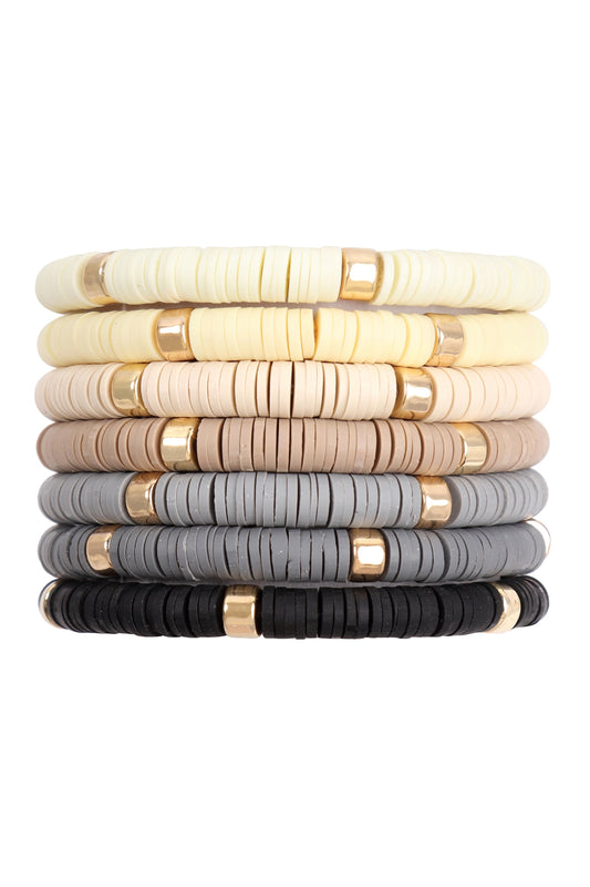Multi-Line Leather Beaded Stretch Bracelet