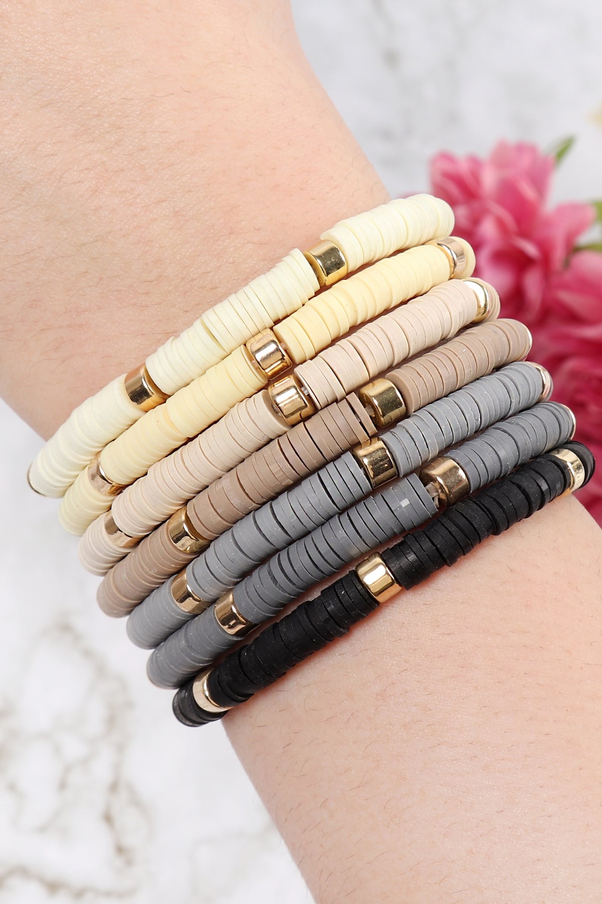 Multi-Line Leather Beaded Stretch Bracelet