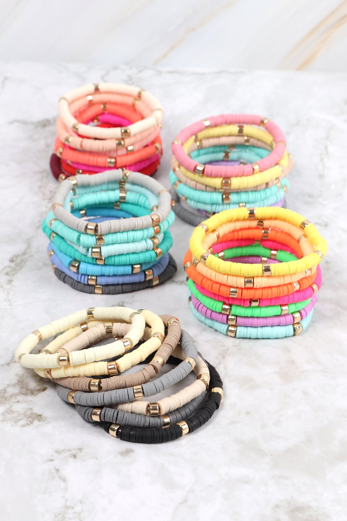 Multi-Line Leather Beaded Stretch Bracelet