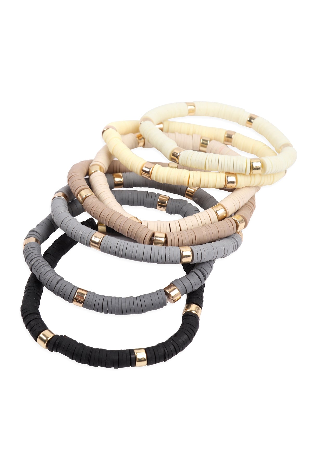 Multi-Line Leather Beaded Stretch Bracelet