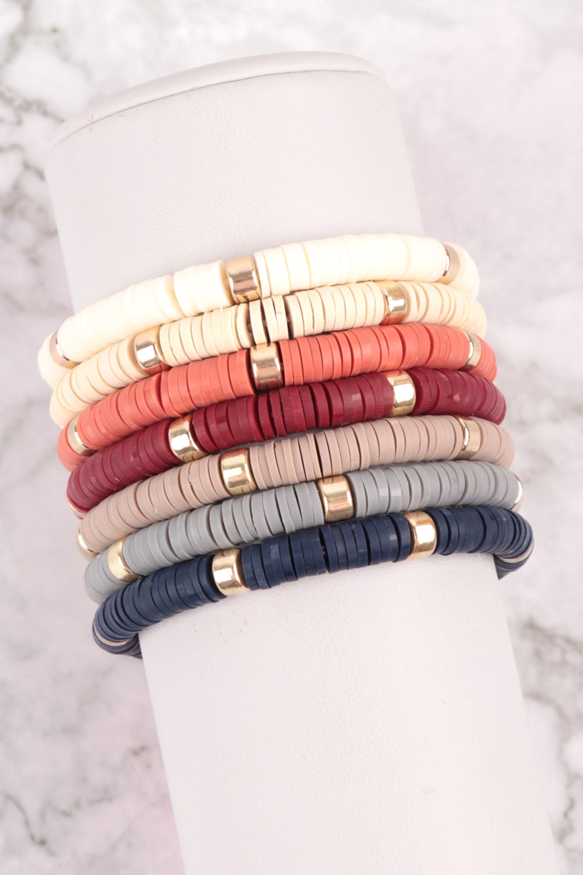 Multi-Line Leather Beaded Stretch Bracelet