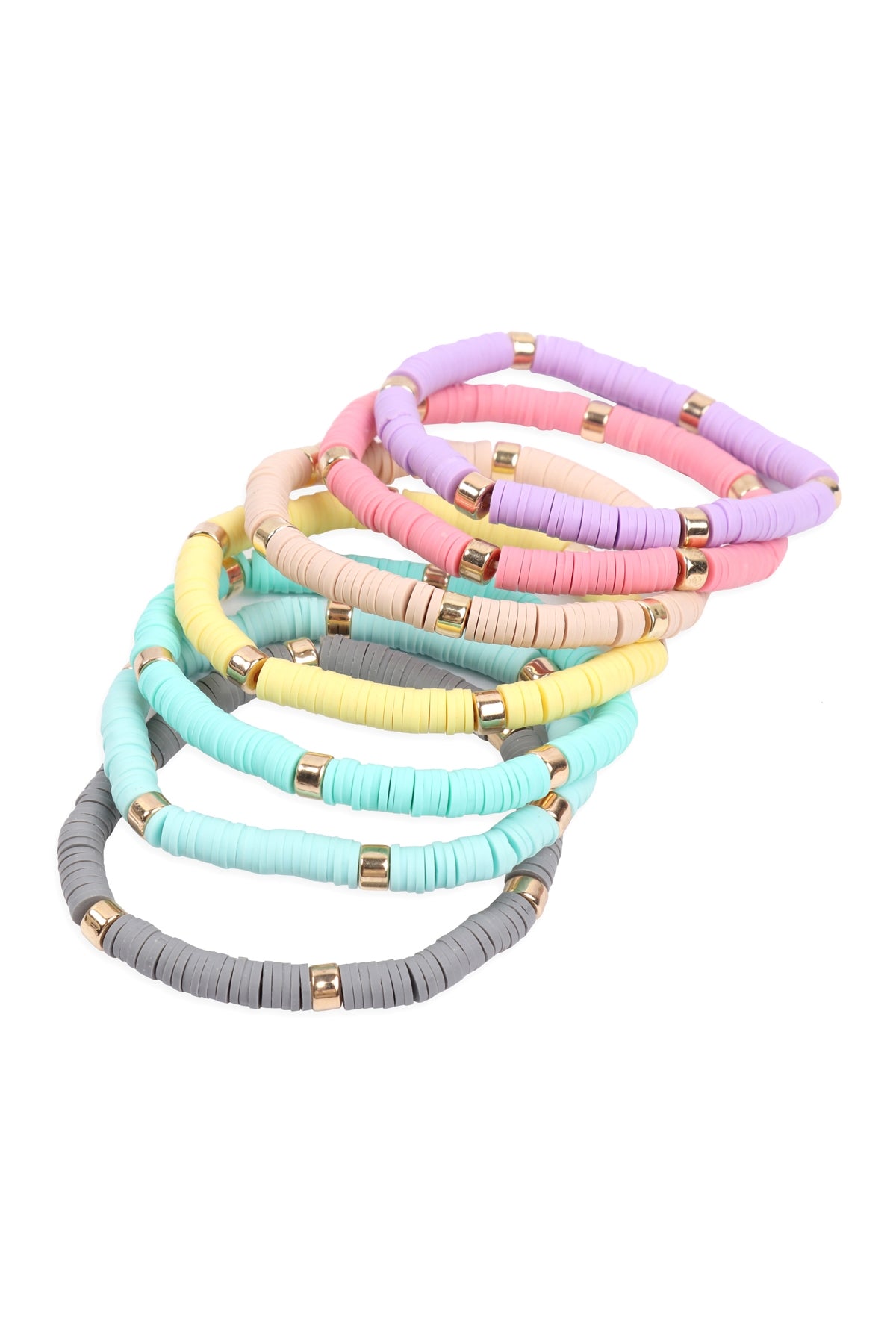 Multi-Line Leather Beaded Stretch Bracelet