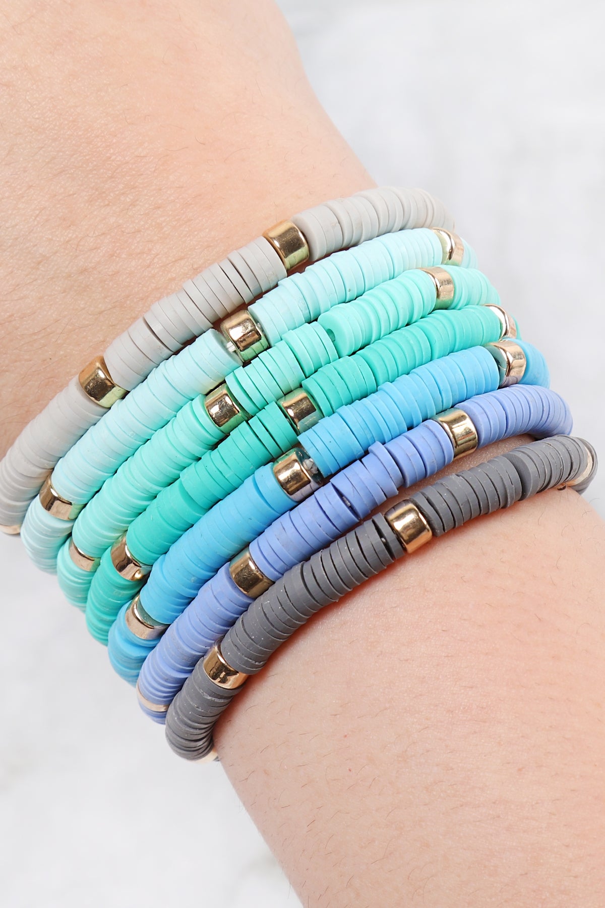 Multi-Line Leather Beaded Stretch Bracelet