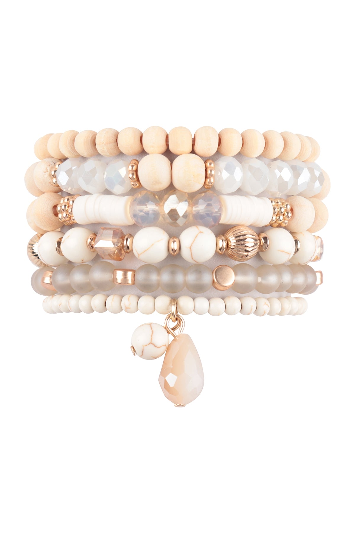 Mix Beads Natural Stone Wood Charm Stretch Bracelet