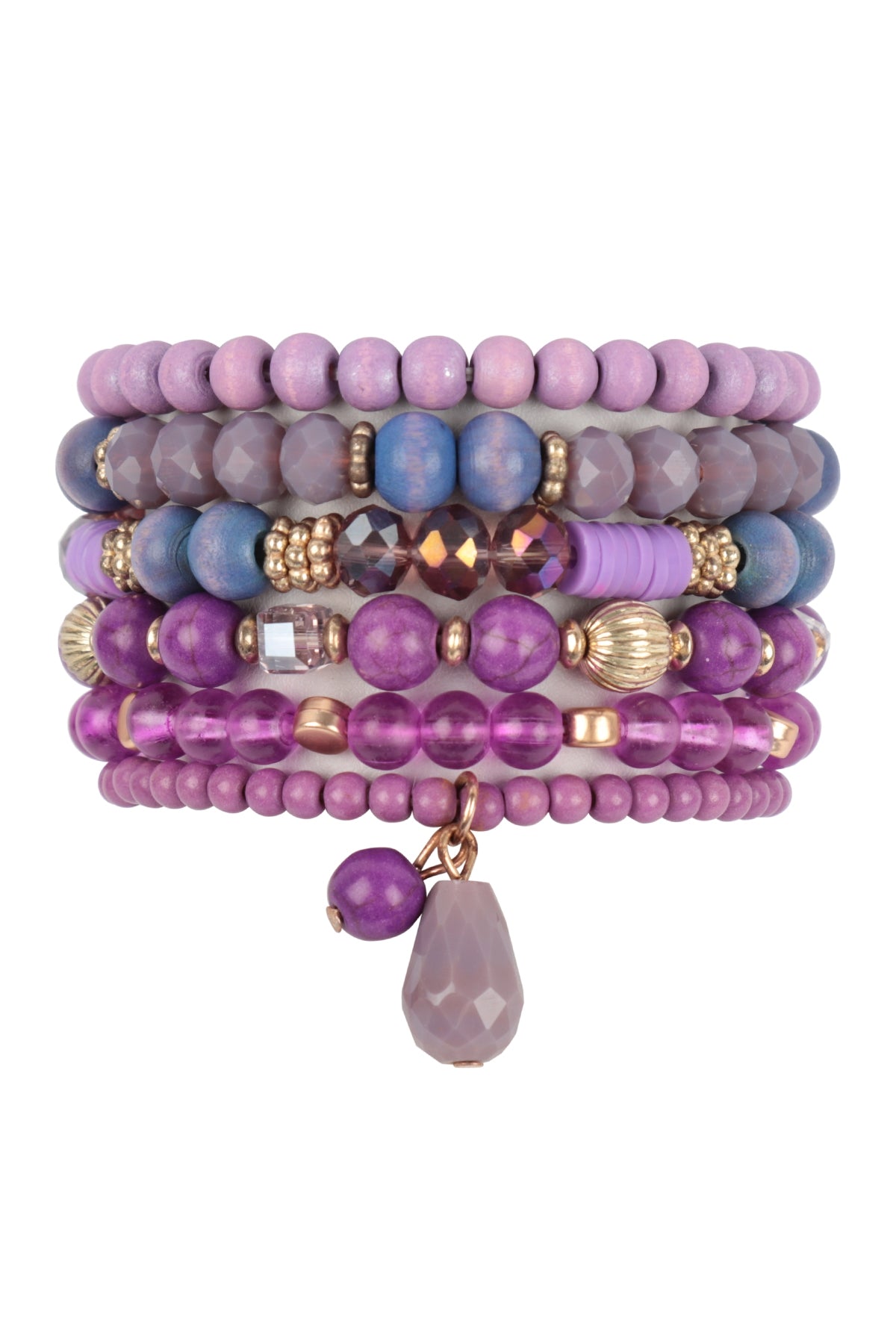 Mix Beads Natural Stone Wood Charm Stretch Bracelet